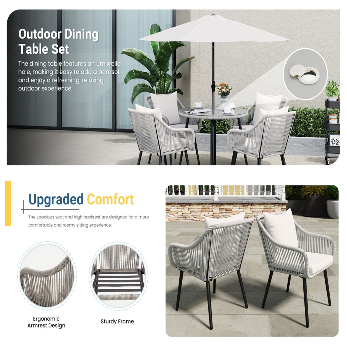 5 Piece Twisted Rattan Patio Dining Set With Table