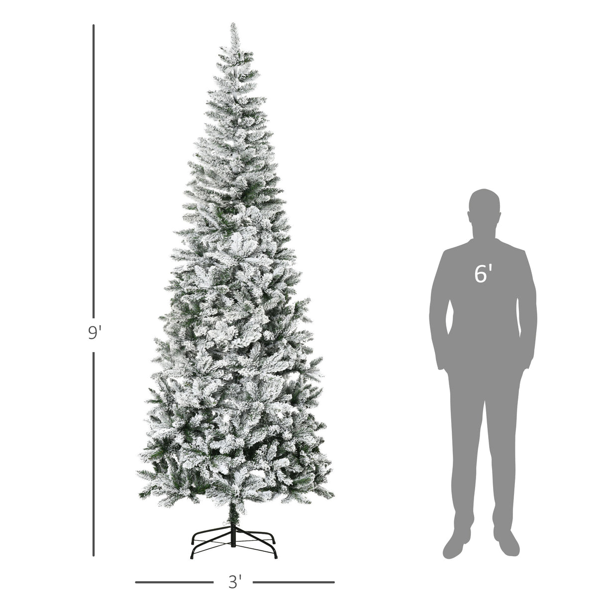 HOMCOM 9ft Unlit Snow-Flocked Slim Pine Artificial Christmas Tree