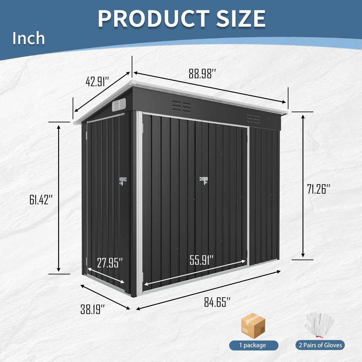 4 x 8 Ft Galvanized Steel Outdoor Storage Shed with 3 Access Doors