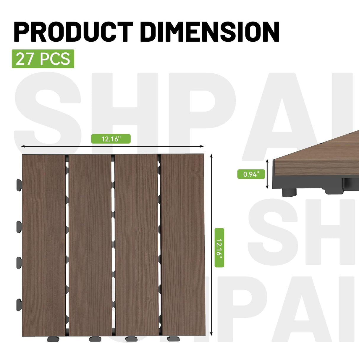 27 Pcs Interlocking Deck Tiles 12" x 12" HDPE Outdoor Flooring