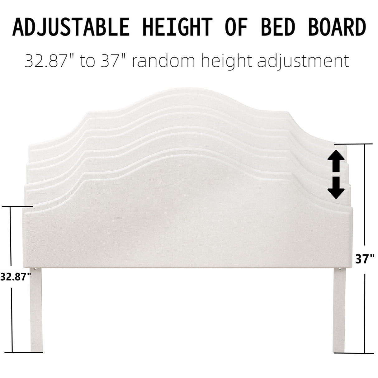 King Size, Upholstered Platform Bed Frame With Adjustable Headboard, No Box Spring Needed - White