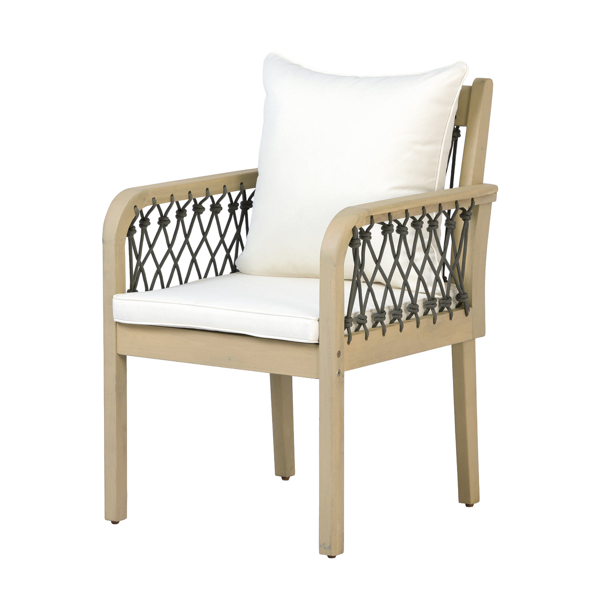 Outdoor Patio Acacia Wood Chairs With Woven Rope Arms (Set of 2)