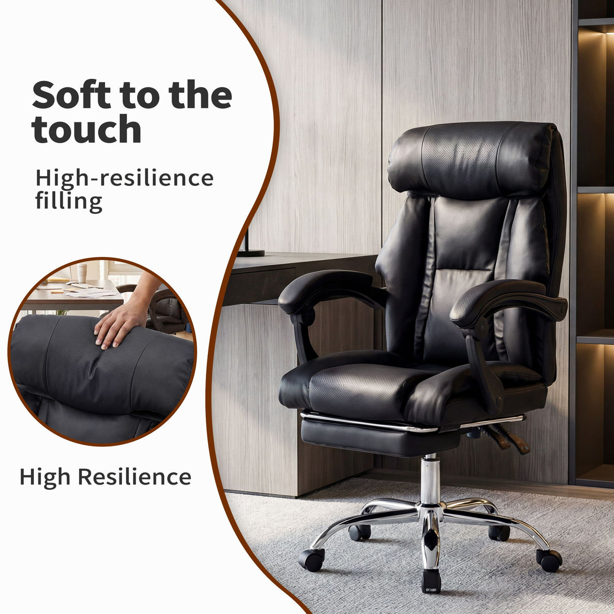 Executive Office Chair With Foot Rest, Adjustable Height - Black