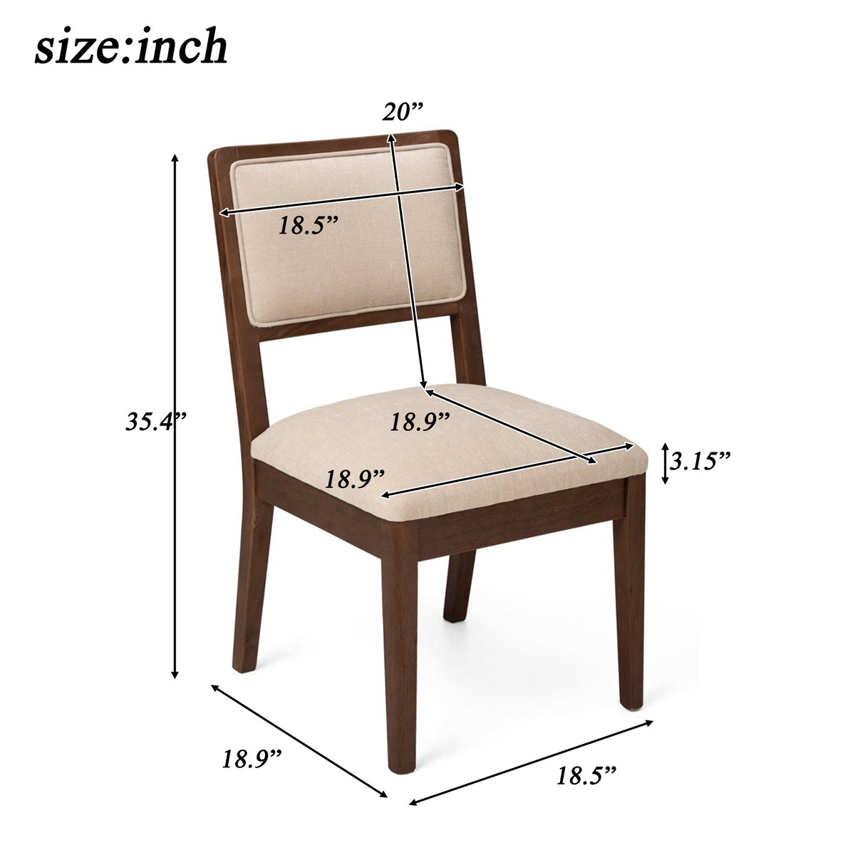 Set of 2 Compact Rubber Wood Dining Chairs