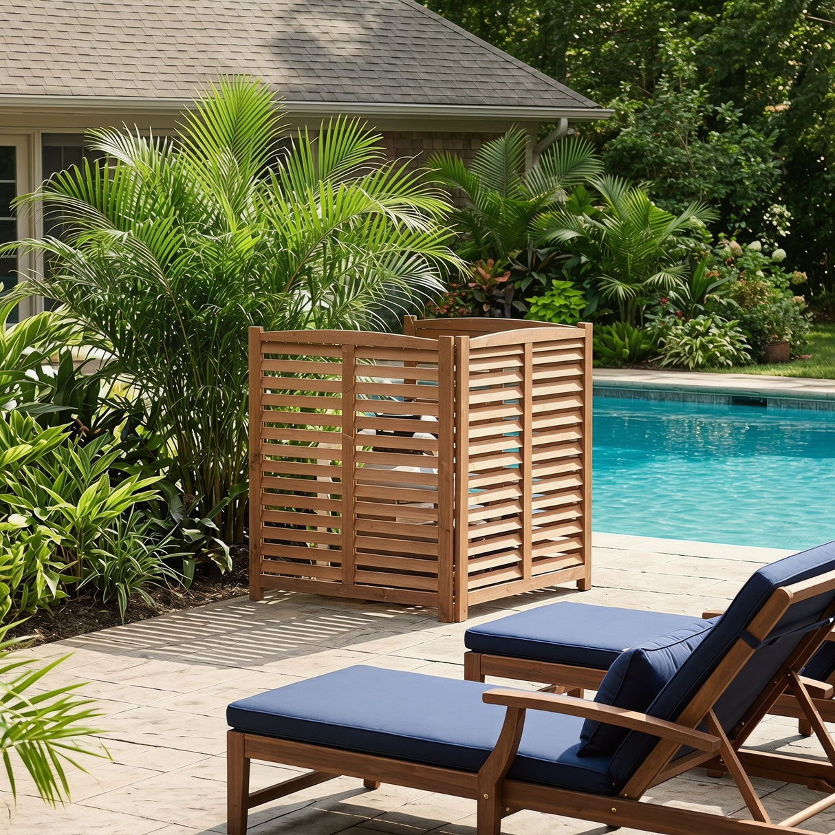 3 Panel Outdoor Wooden Air Conditioner Fence