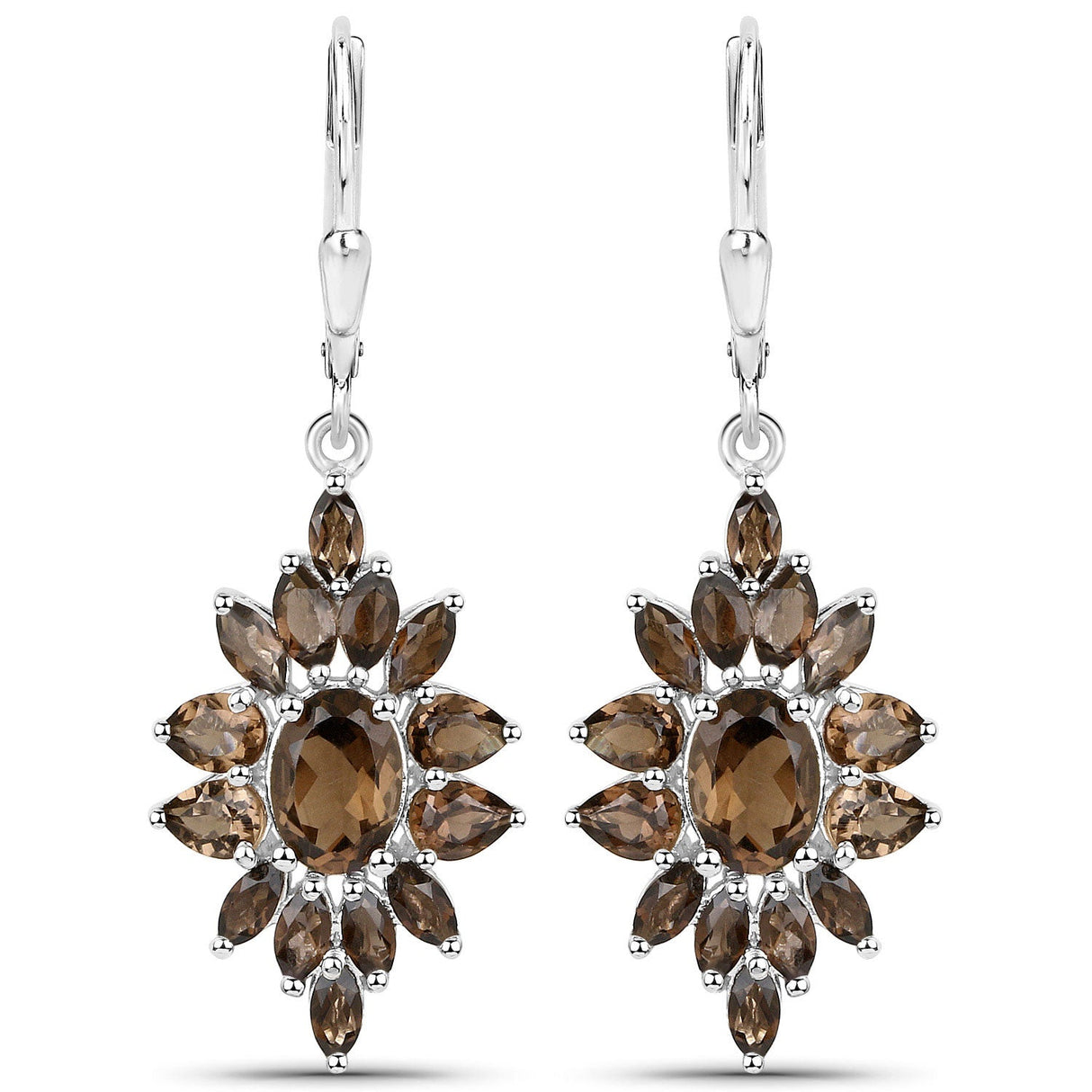 16.36 Carat Genuine Smoky Quartz .925 Sterling Silver 3 Piece Jewelry Set (Ring, Earrings, and Pendant w/ Chain)