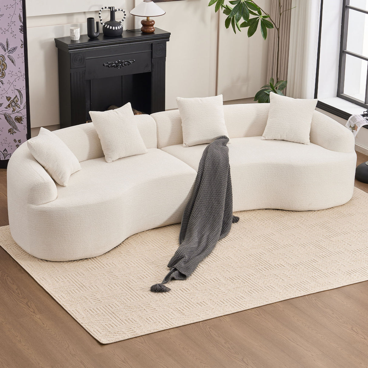 4 Seater Sofa With Fabric, 30D, 60 Hardness Full Sponge, 4 Pillow For Living Room, Home Furniture Sleeper Sectional Sofa For Apartment