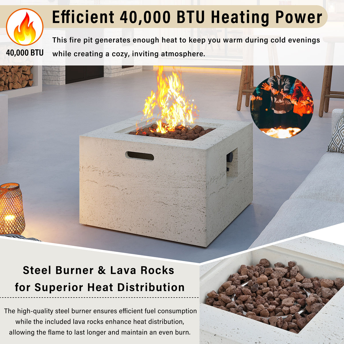 U_Style MGO Outdoor Square Fire Pit with Steel Burner