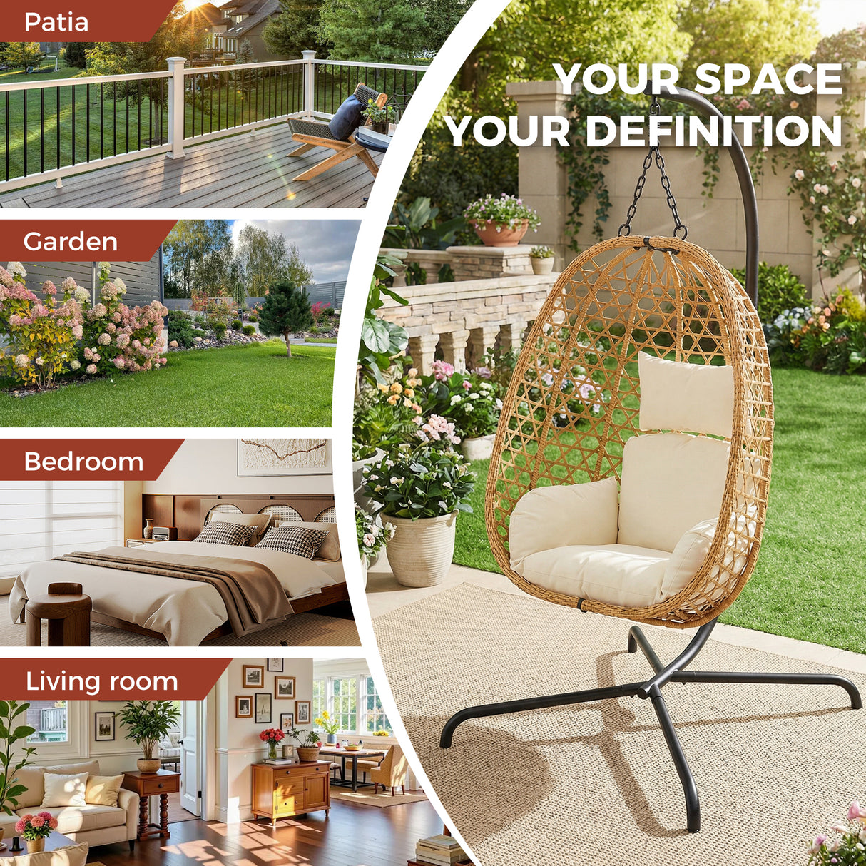 Egg Chair with Stand, Patio Wicker Hanging Chair, Hammock Swing Chair