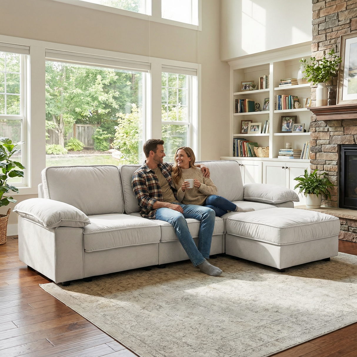 Modern L-Shaped Sectional Sofa with Ottoman - 105.5 Inch