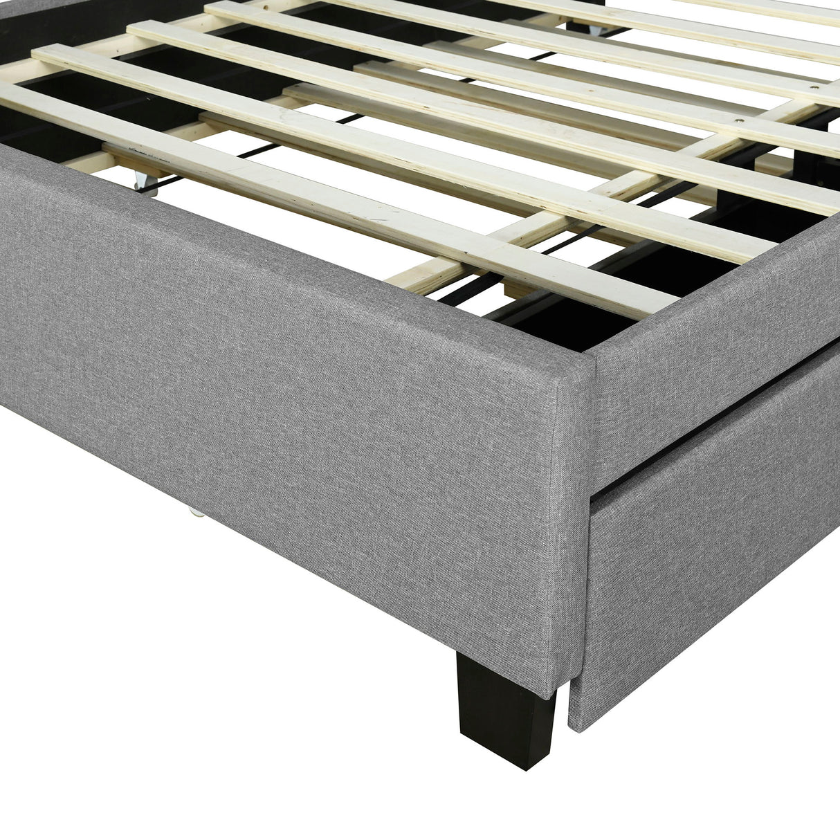 Upholstered Platform Bed With Storage Headboard, Trundle & 2 Drawers And A Set Of Sockets & USB Ports