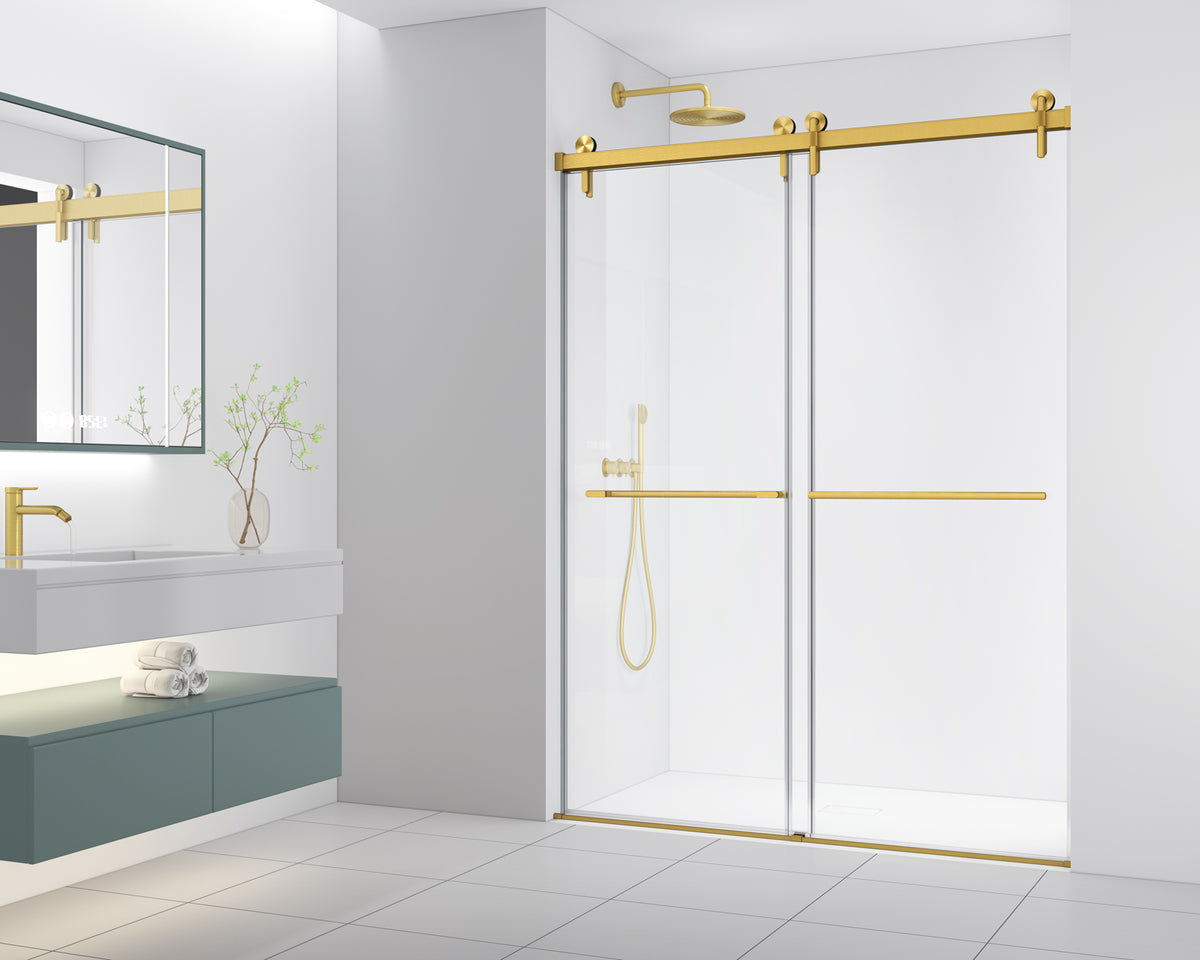 Frameless Double Sliding Shower Door in Brushed Finish