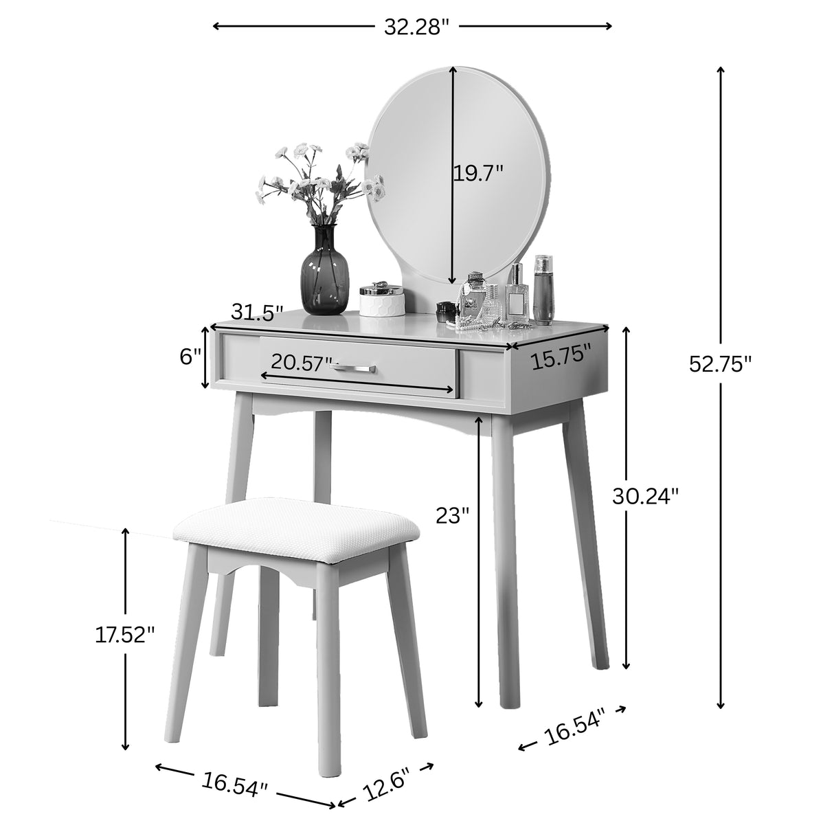 Maly Contemporary Wood Vanity and Stool Set