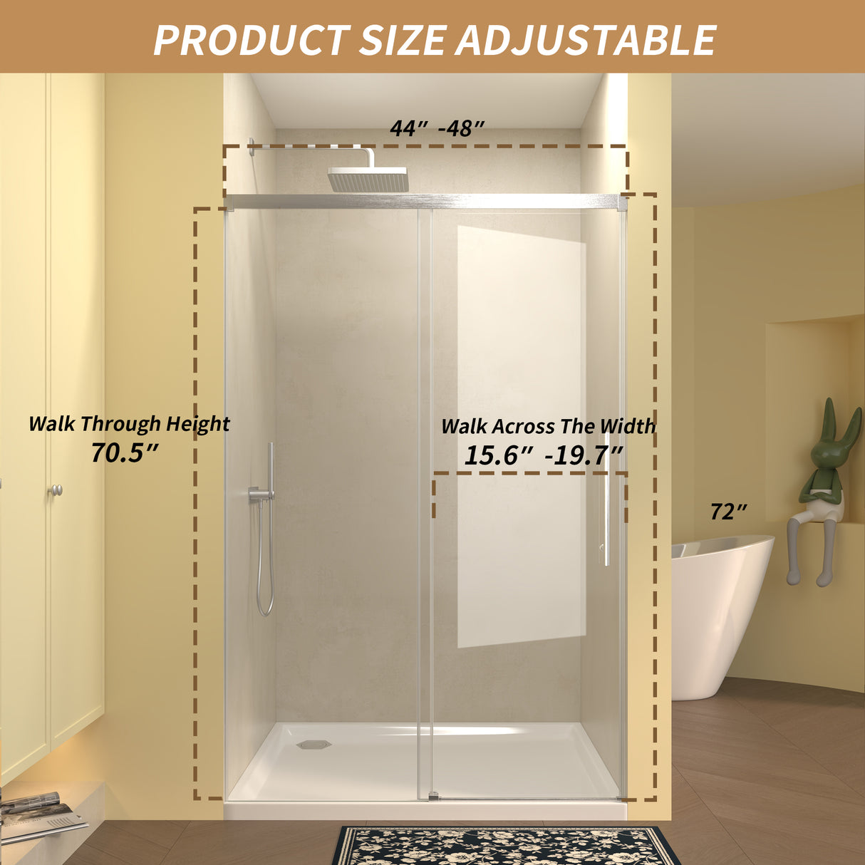 48" Single Sliding Shower Door