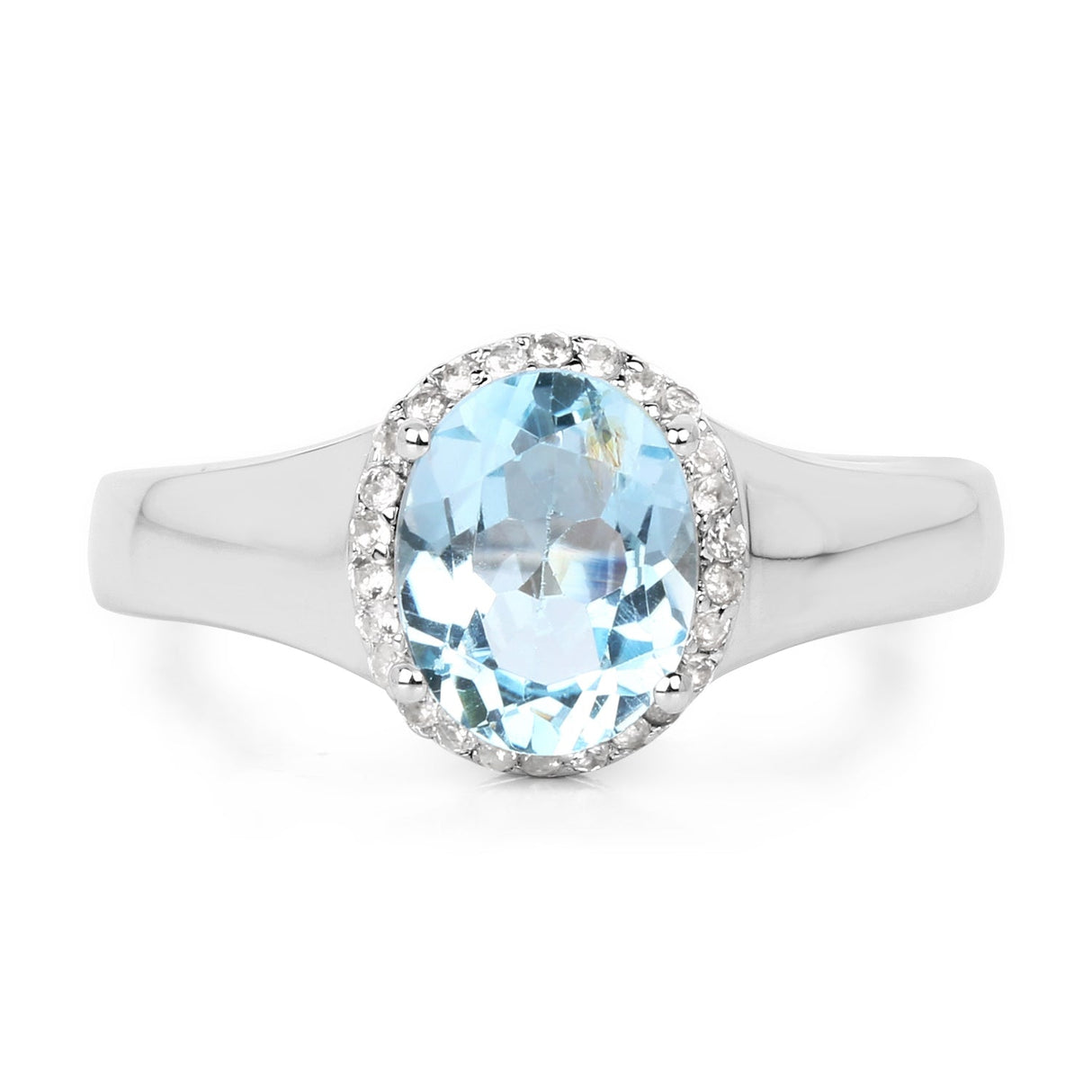 2.63 Carat Genuine Blue Topaz and White Topaz .925 Sterling Silver Ring