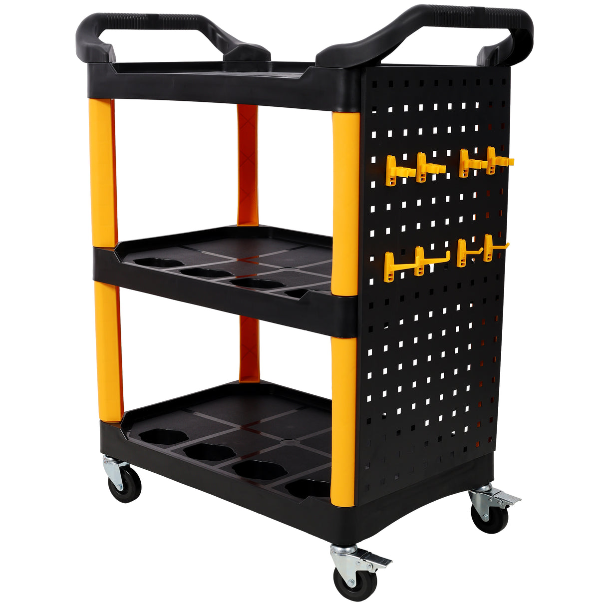 3 Tier Rolling Auto Detail Cart With Wheels - Yellow & Black