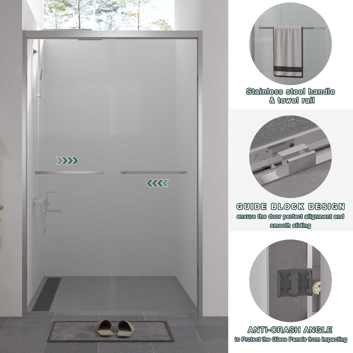Premium Aluminum Frame Double Sliding Shower Door