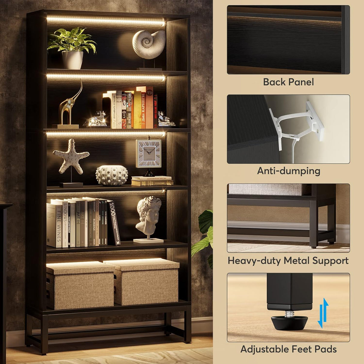 5 Tier Heavy Duty Bookshelf For Living Room