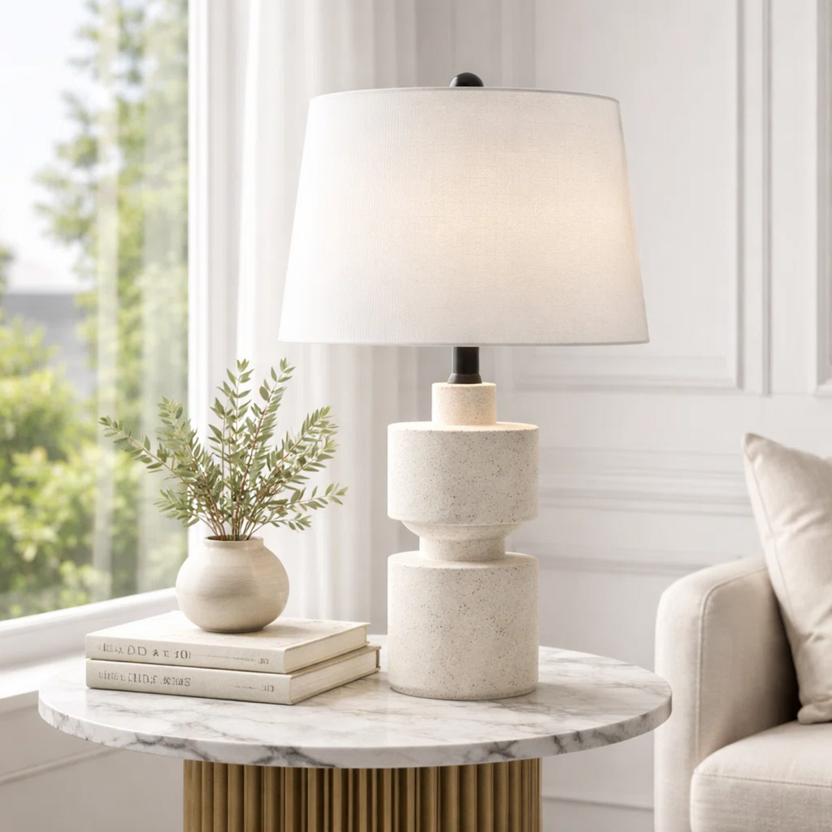 24.5-Inch Modern Farmhouse Table Lamp, Beige Resin