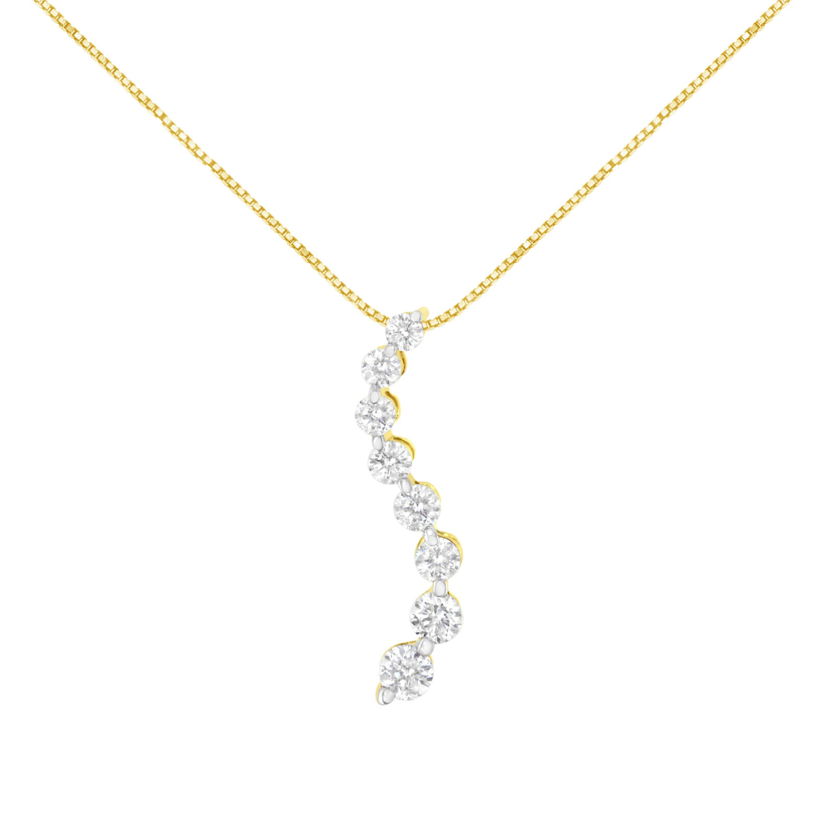 14k Yellow Gold 3.0 cttw Baguette and Brilliant Round-Cut Diamond Journey 18" Pendant Necklace (I-J Color, I2-I3 Clarity)
