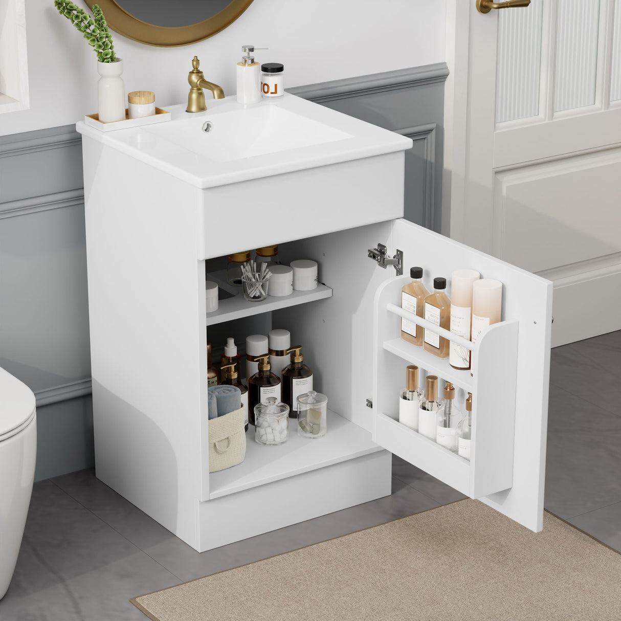 Bathroom Vanity With Sink, Cabinet With Adjustable Shelf - Best Buy Furniture