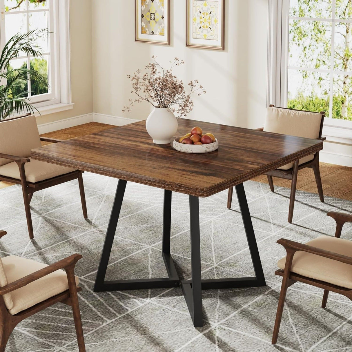 Square Dining Compact Kitchen Table - Brown / Black
