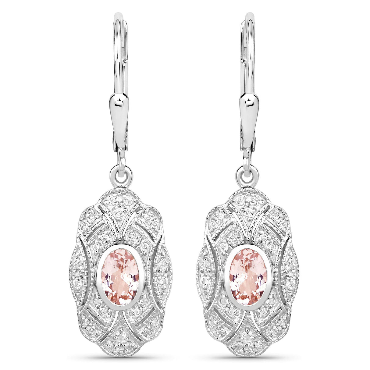 1.04 Carat Genuine Morganite and White Topaz .925 Sterling Silver Earrings