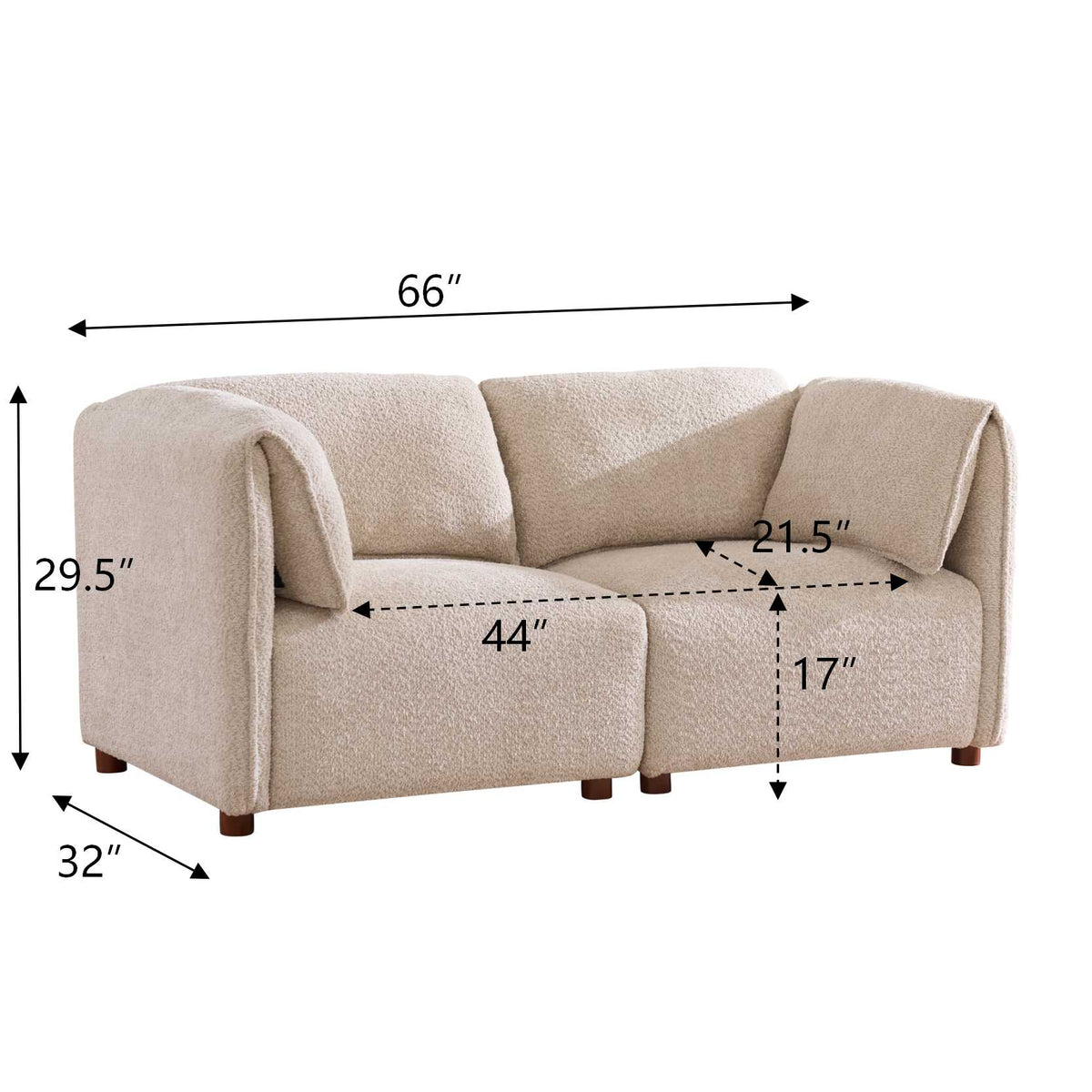 Aura 66 in. 2-Seats Boucle Modular Sectional Sofa