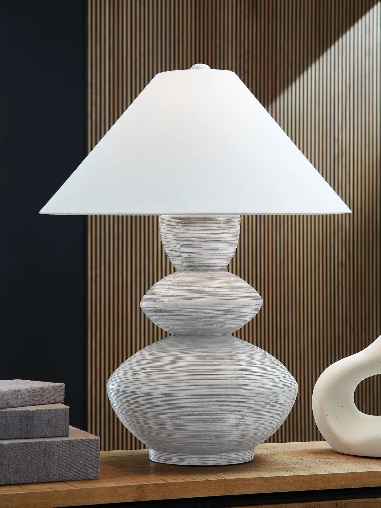 Brickdon - Poly Table Lamp - Distressed White - Best Buy Furniture