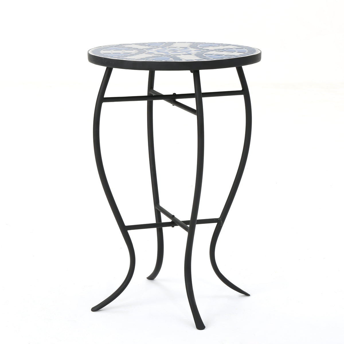 Outdoor Round Side Table with Mosaic-Style Top
