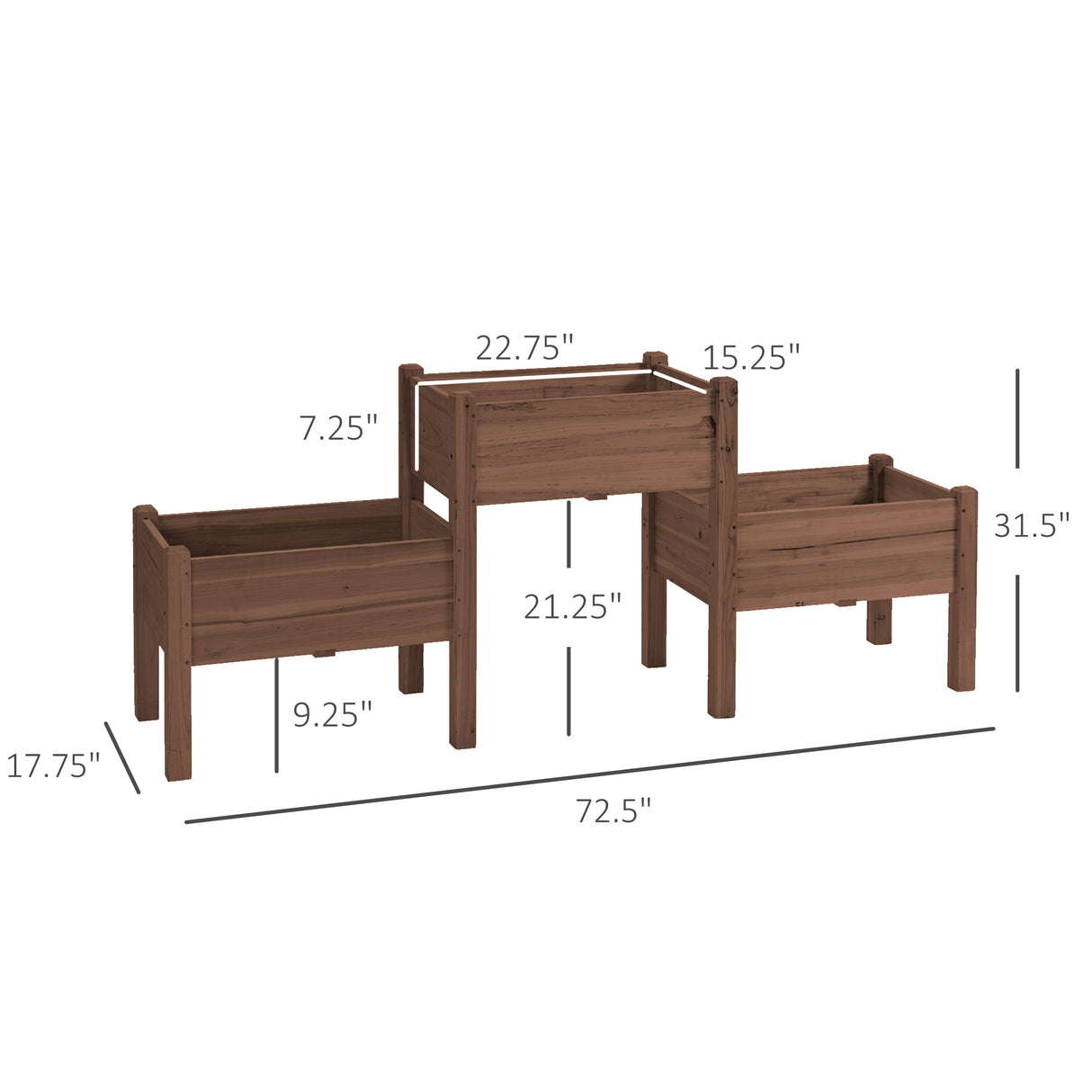 Outsunny Raised Garden Bed with 3 Planter Box