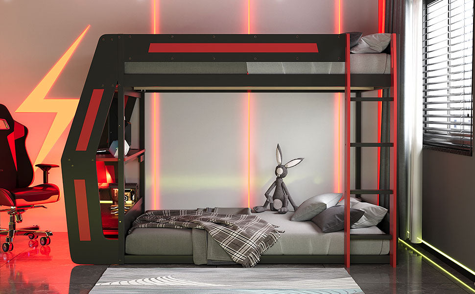 Full-Size Gaming Bunk Bed with Side-Mounted Oversized RGB Desk
