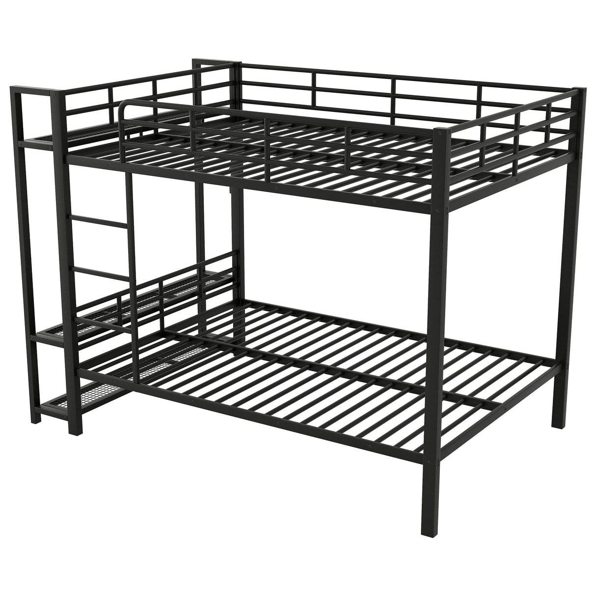 Bunk Bed With Storage Shelves, Clothes Hooks, LED Light