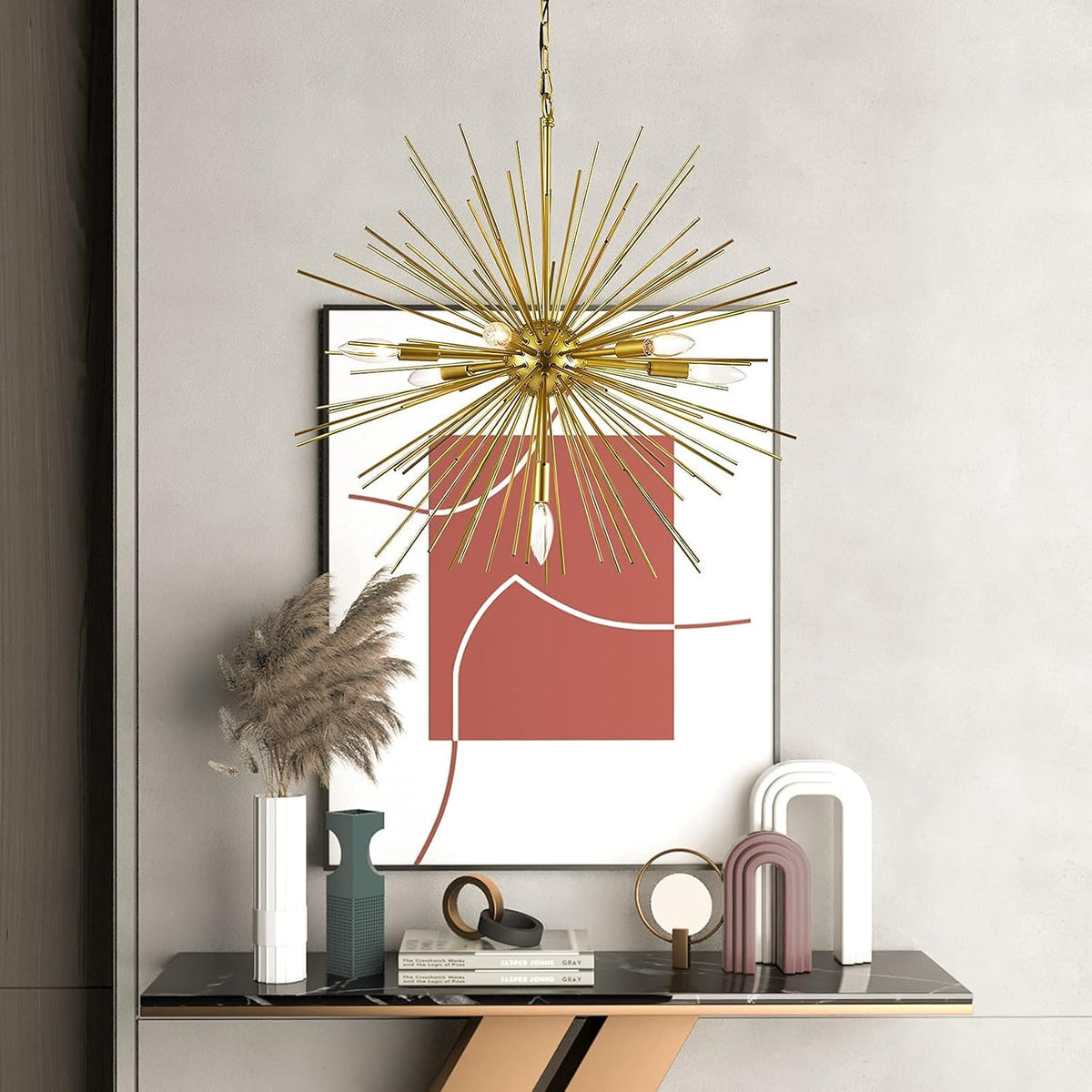 Gold Sputnik Chandelier, 7-Light Mid-Century Modern Starburst, 25.6 Inch