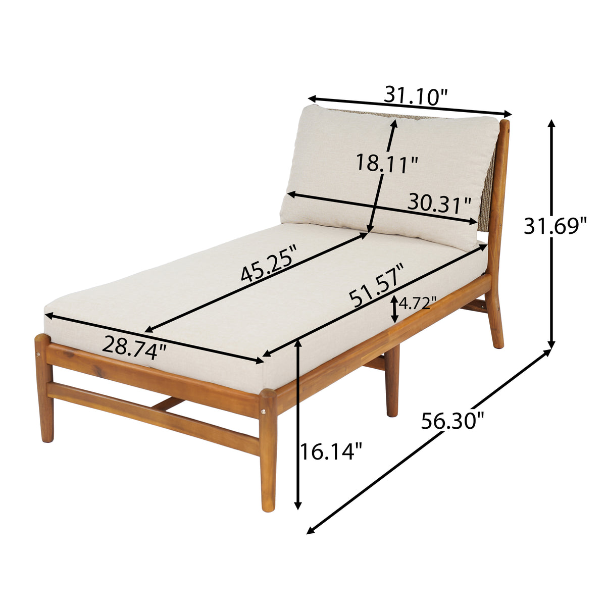 Cape Outdoor Acacia Chaise Lounge with Rope Woven