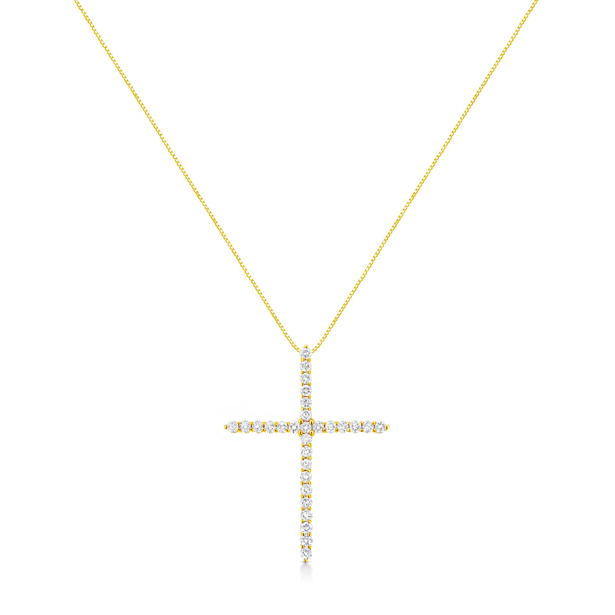 10K Yellow Gold 3.00 cttw Round-Cut Diamond Cross 18" Pendant Necklace (J-K Color, I1-I2 Clarity)