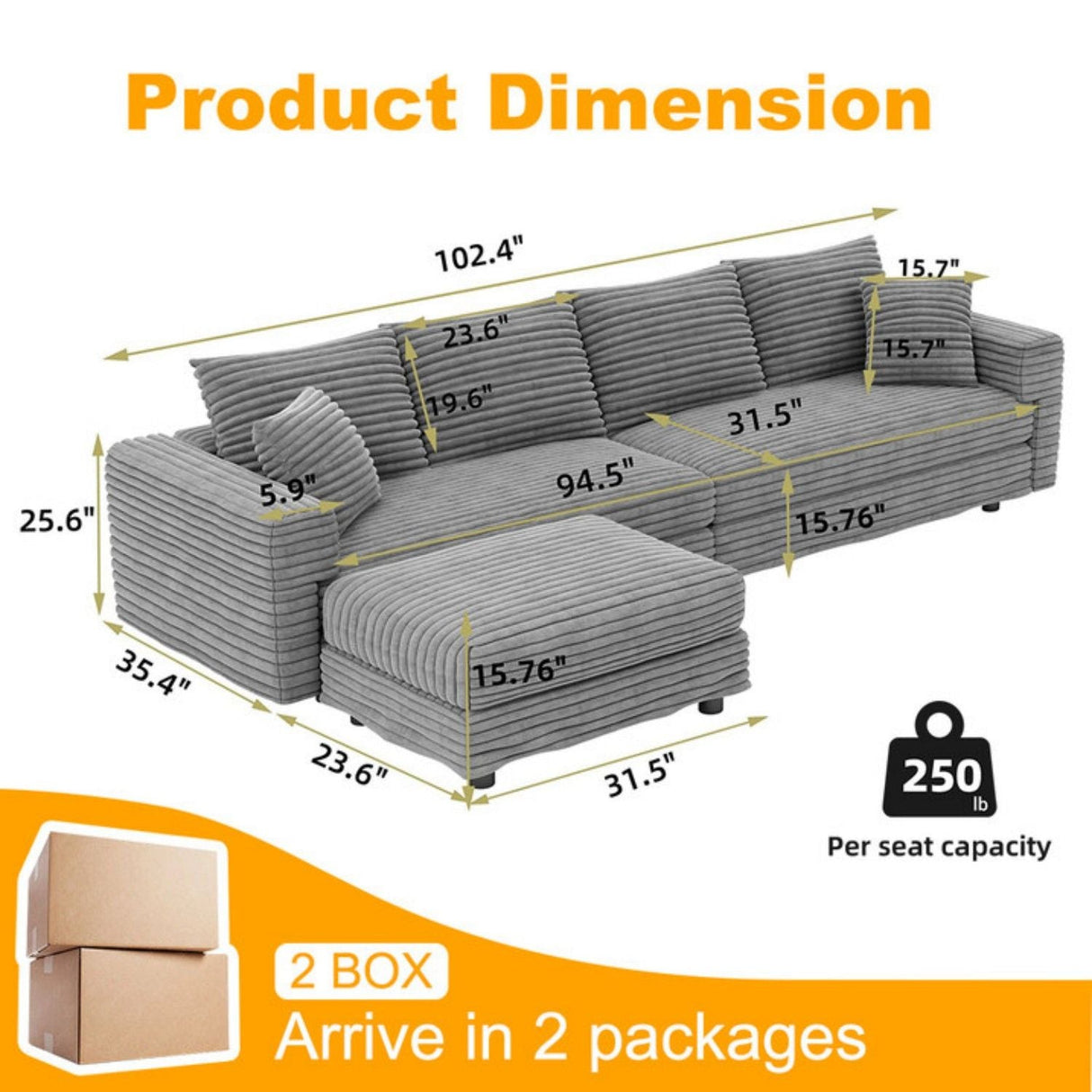 Modern Comfy Upholstered Sofa Cloud Couch & Deep Seat Couches