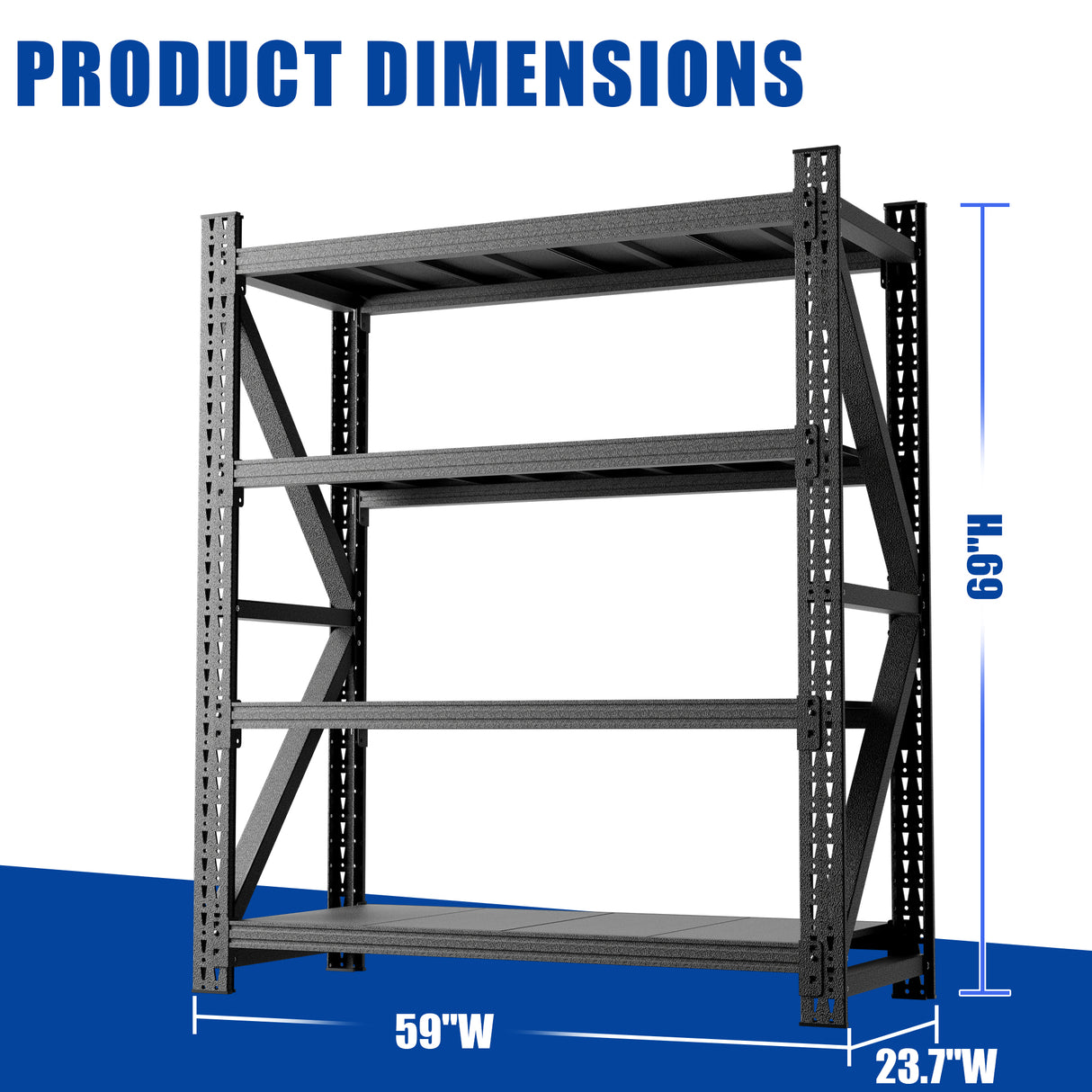 Heavy Duty Metal Adjustable Garage Shelves, 4000LBS Storage Rack (69"H x 59"W x 23.6"D) Industrial Shelving Unit for Warehouse
