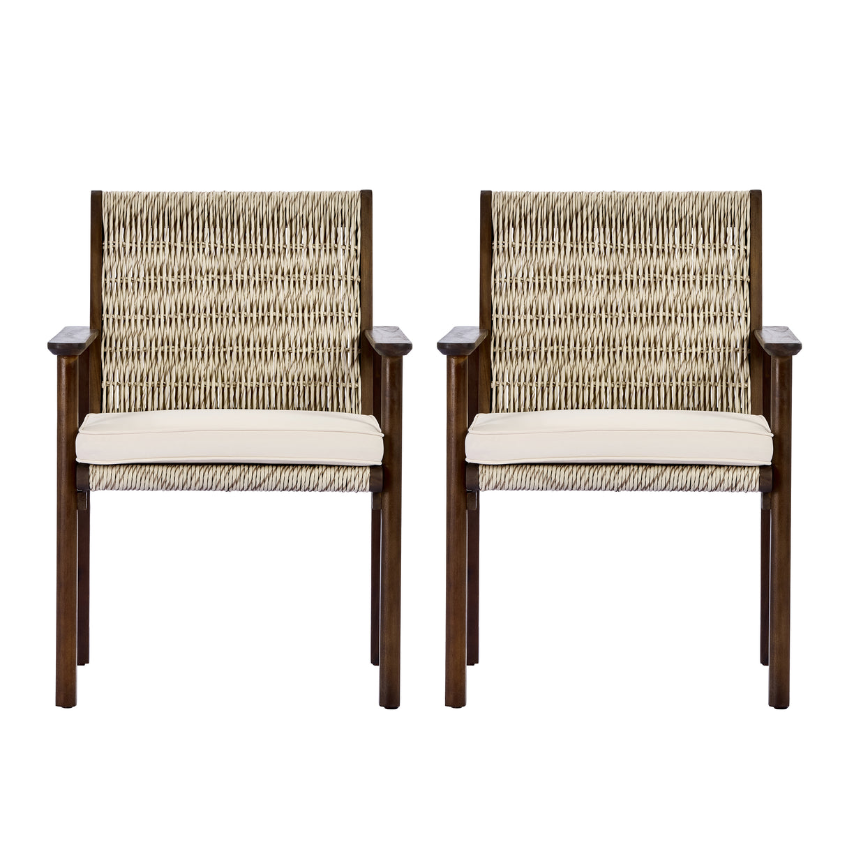Outdoor Dining Chair Set with Acacia Wood & Wicker Rattan