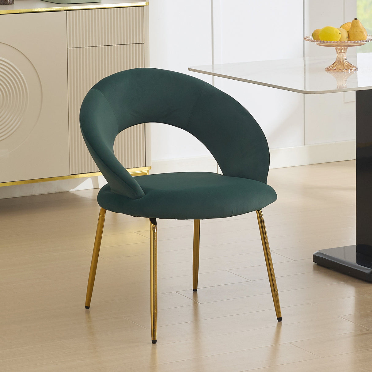 061-Set-of-1-Velvet-Fabric-Dining-Chairs-With-Curved-Backrest-and-Golden-Metal-Legs-for-Kitchen-or-Dining-Room-,Green-