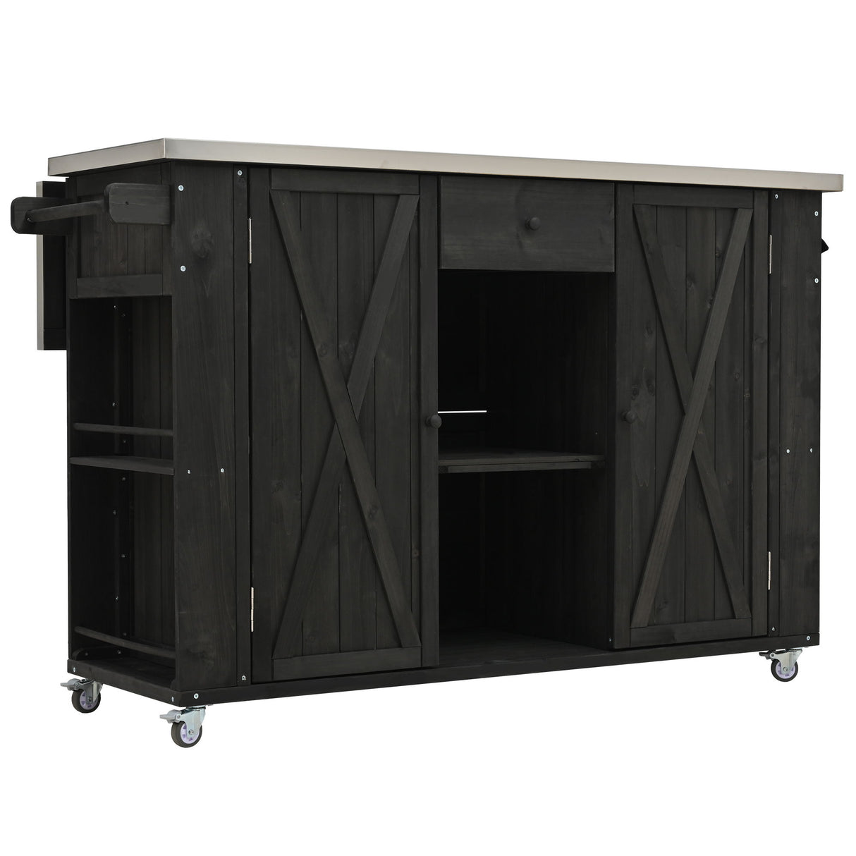 Outdoor Kitchen Island With Stainless Steel Top, Ample Storage Space, Towel And Spice Racks And A Bottle Opener