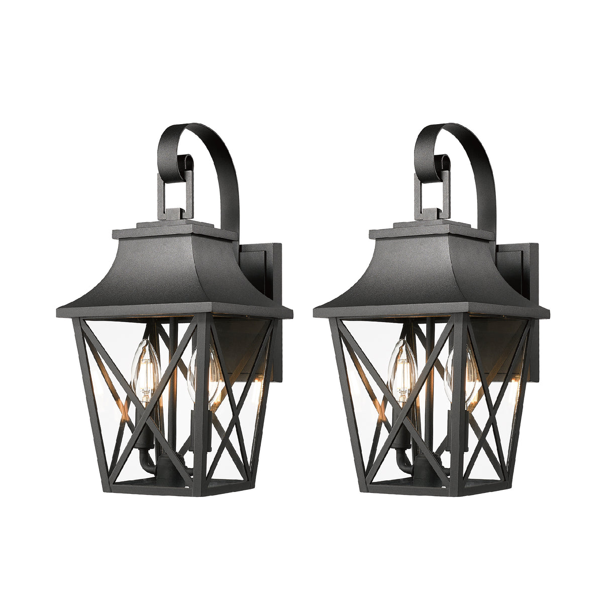 Black Outdoor Wall Lantern 2-Light