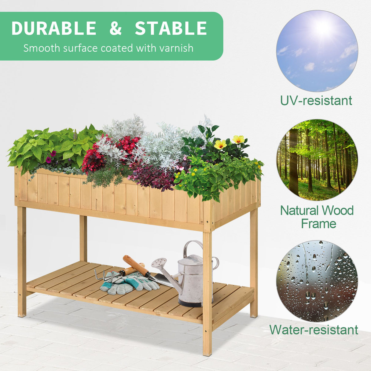 Outsunny 43" Wooden Raised Garden Bed with 8 Pockets and Shelf