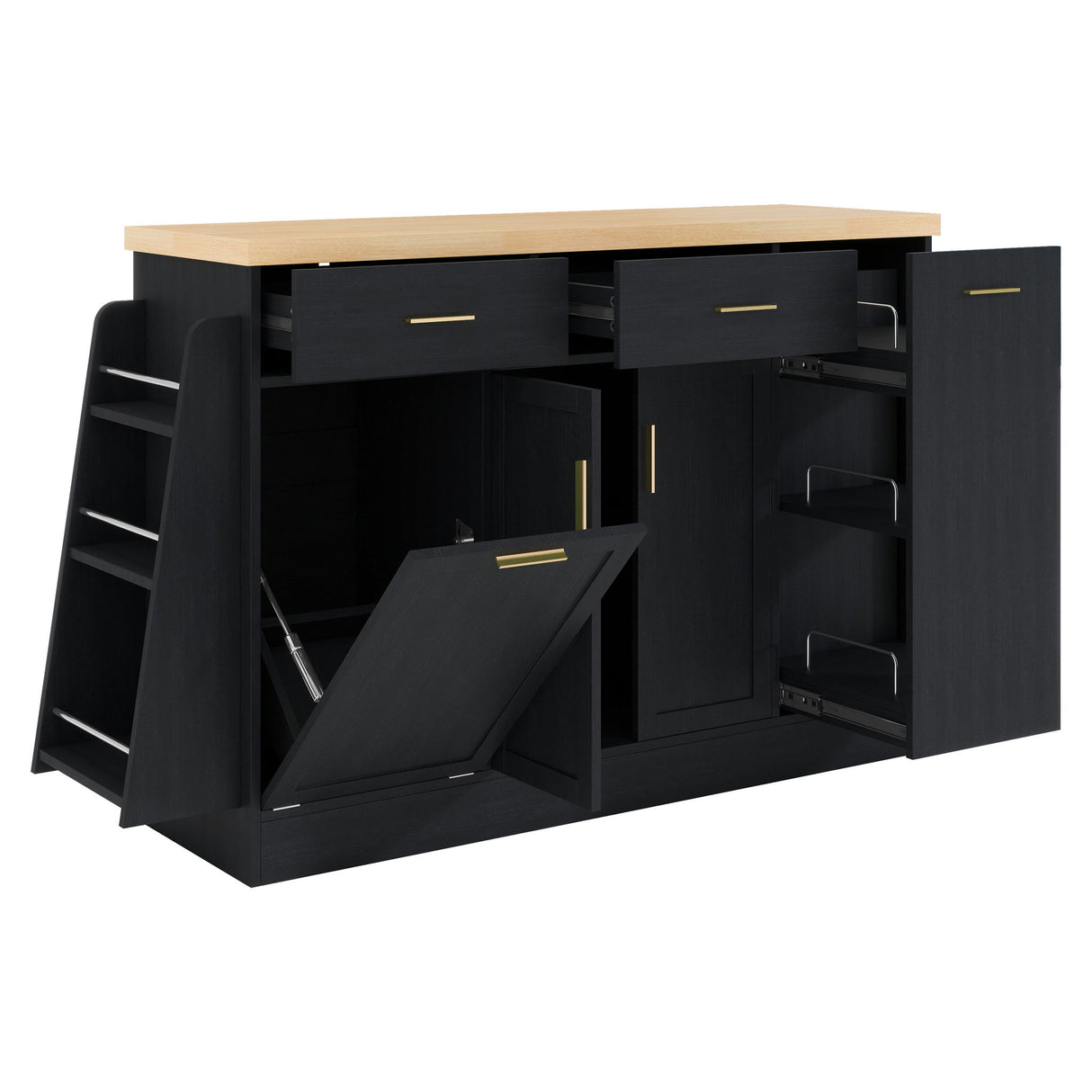 Kitchen Sideboard With Sliding Door Cabinet, 3 Tier Spice Rack