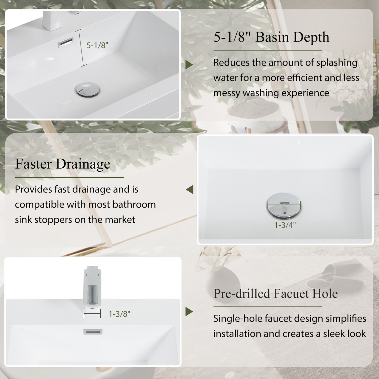 60" Wall-Mounted Bathroom Vanity with Sink, Floating Storage Cabinet