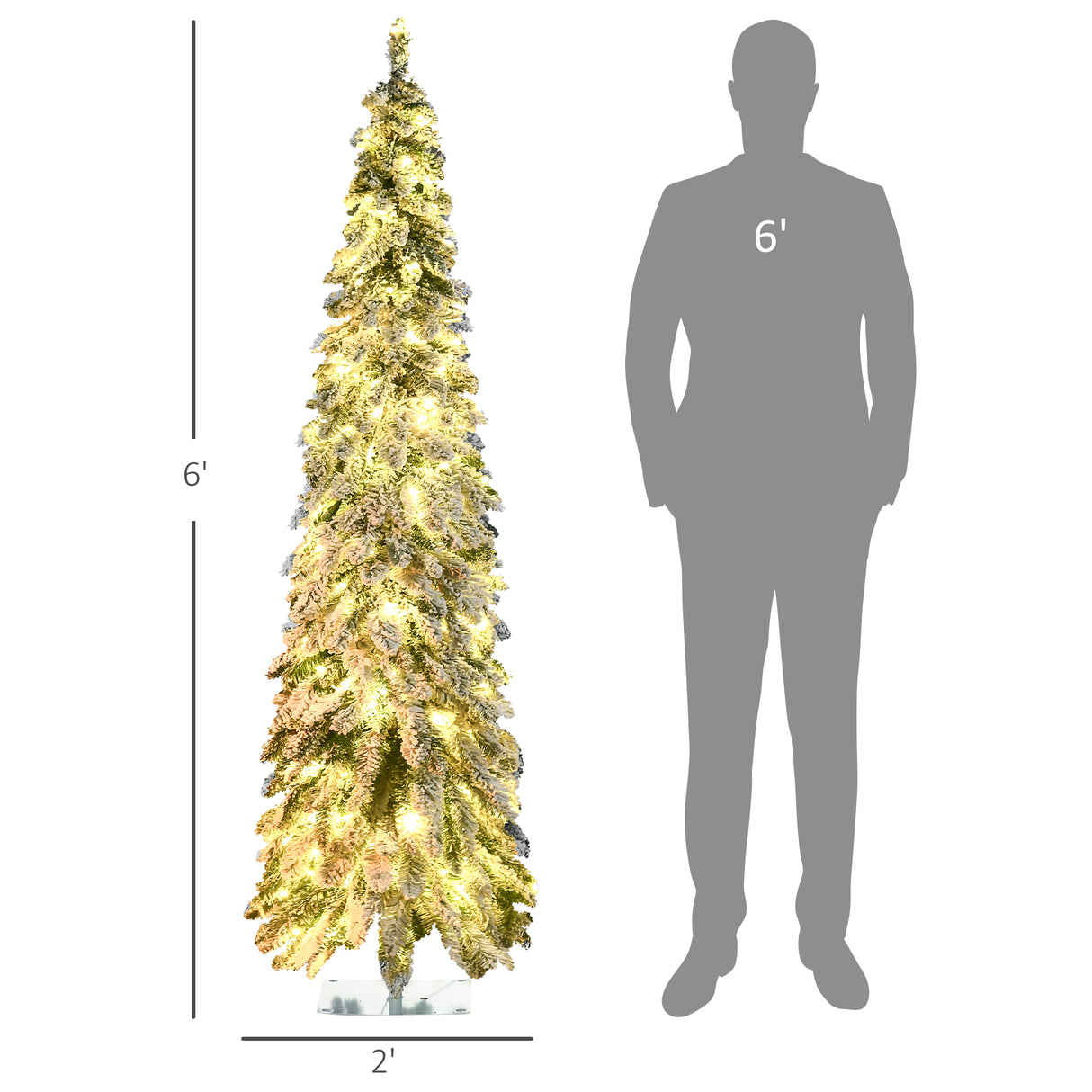 HOMCOM 6Ft Tall Prelit Pencil Artificial Christmas Tree