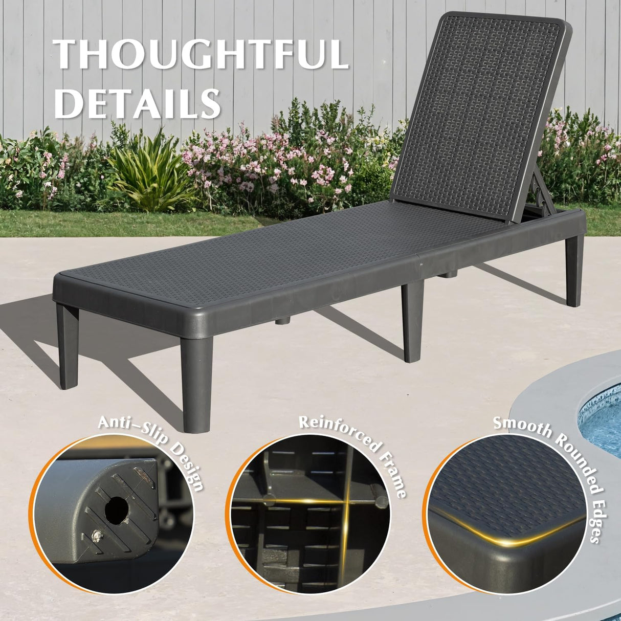 Pool Lounge Chairs Set of 2 with 6-Position Adjustable Backrest