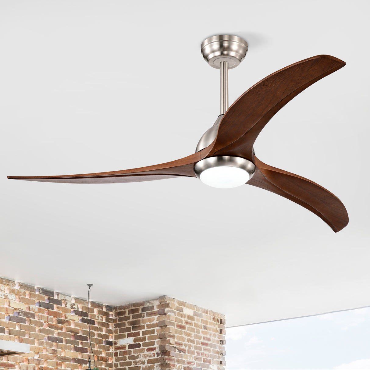 52" Solid Wood Blades Ceiling Fan with Light and Remote Control