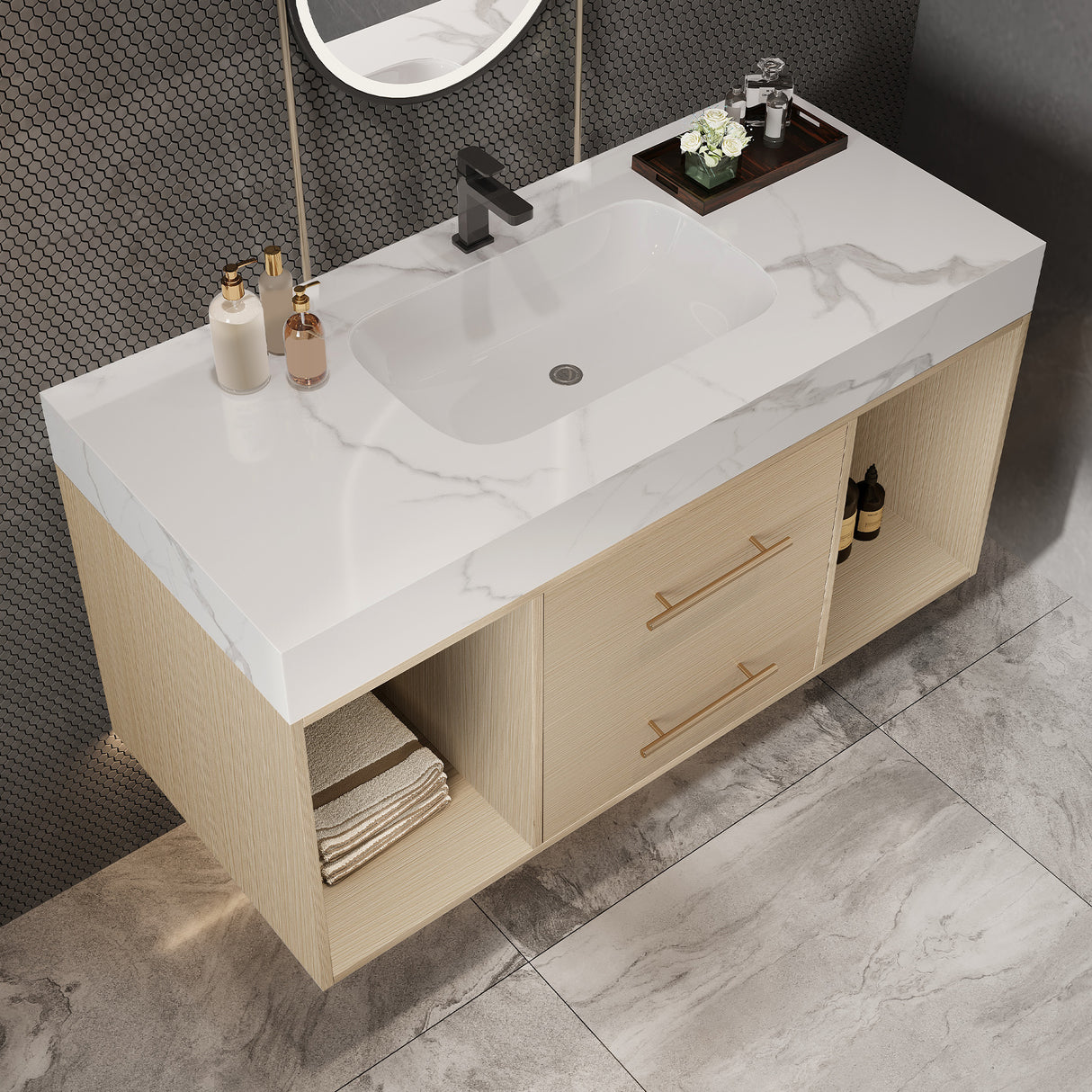 39.4" Floating Bathroom Vanity with Ceramic Sink