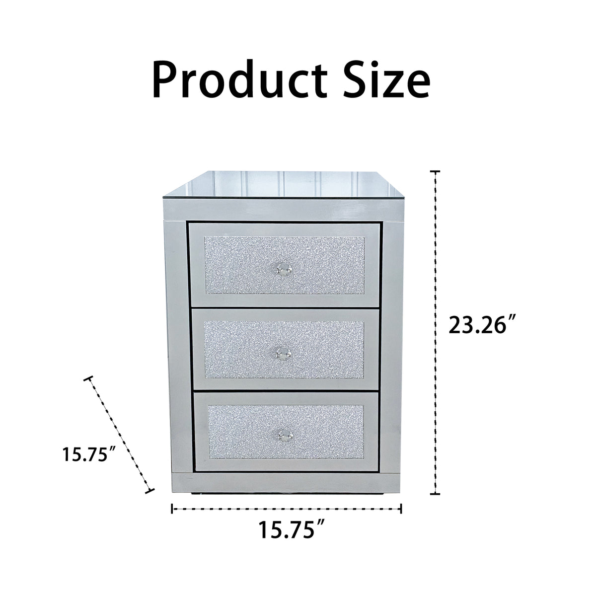 3-Drawer Mirrored Nightstand Bedside Table